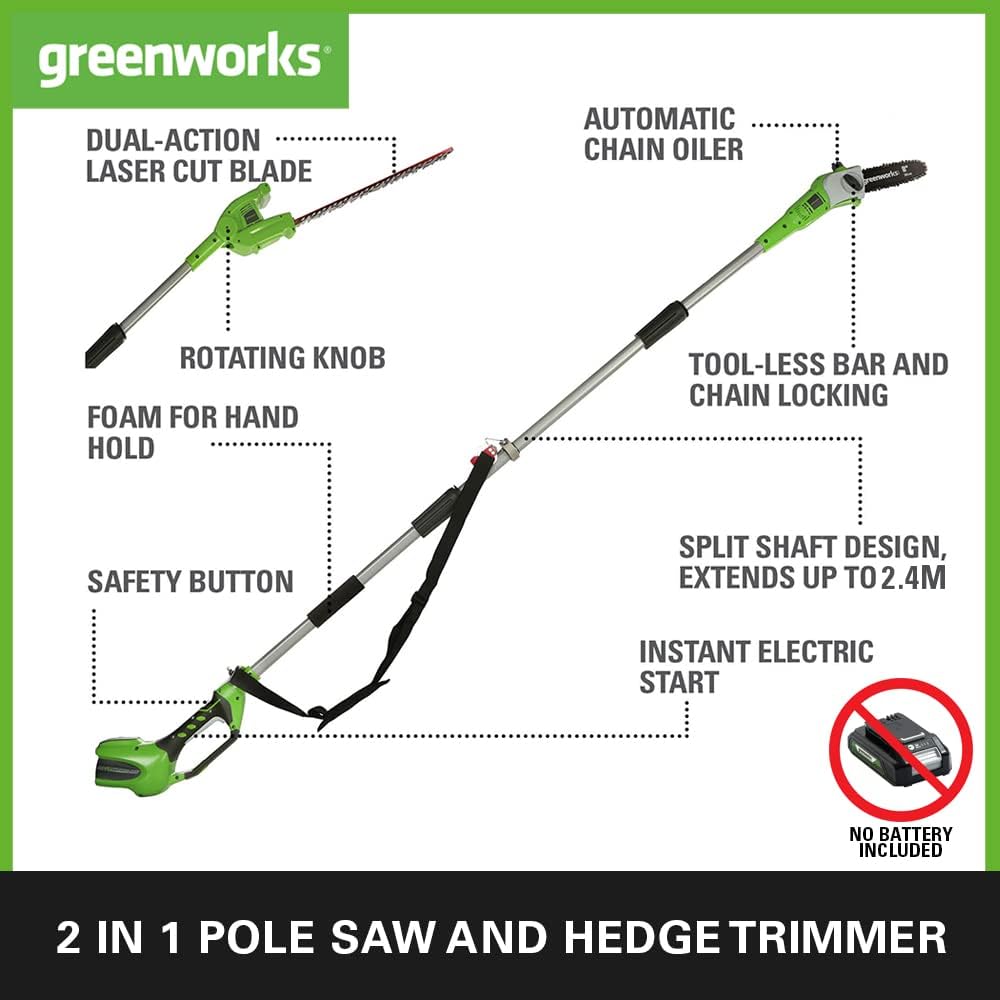 Greenworks 40V 25.4cm Cordless Pole Saw & 51cm Cordless Hedge Trimmer (Tool Only) 6952909007991