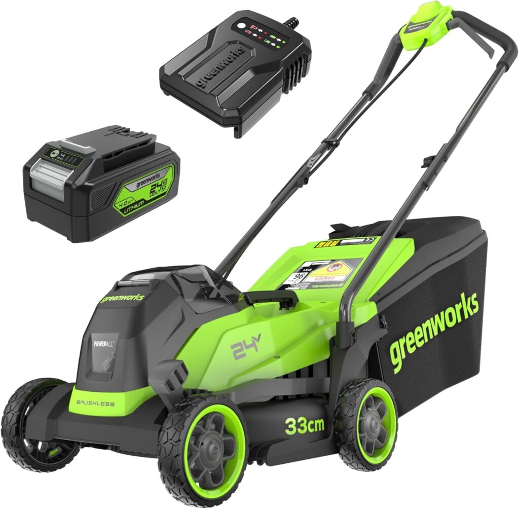 Greenworks 24V 33cm Cordless Brushless Lawnmower (4AH Battery & 2A Charger) 0195526201366