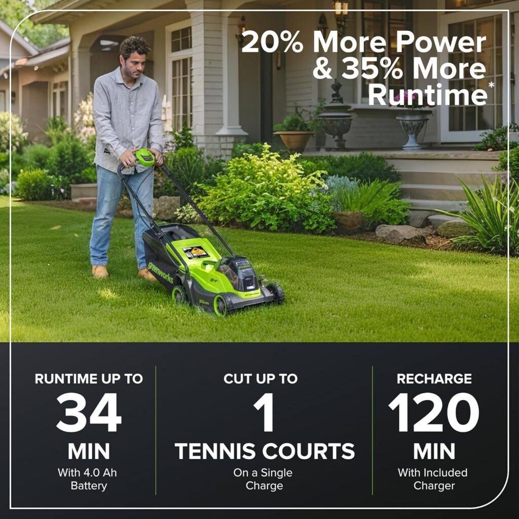 Greenworks 24V 33cm Cordless Brushless Lawnmower (4AH Battery & 2A Charger) 0195526201366