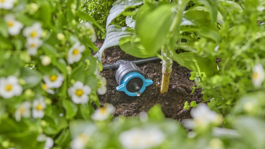 gardena micro drip system in foliage