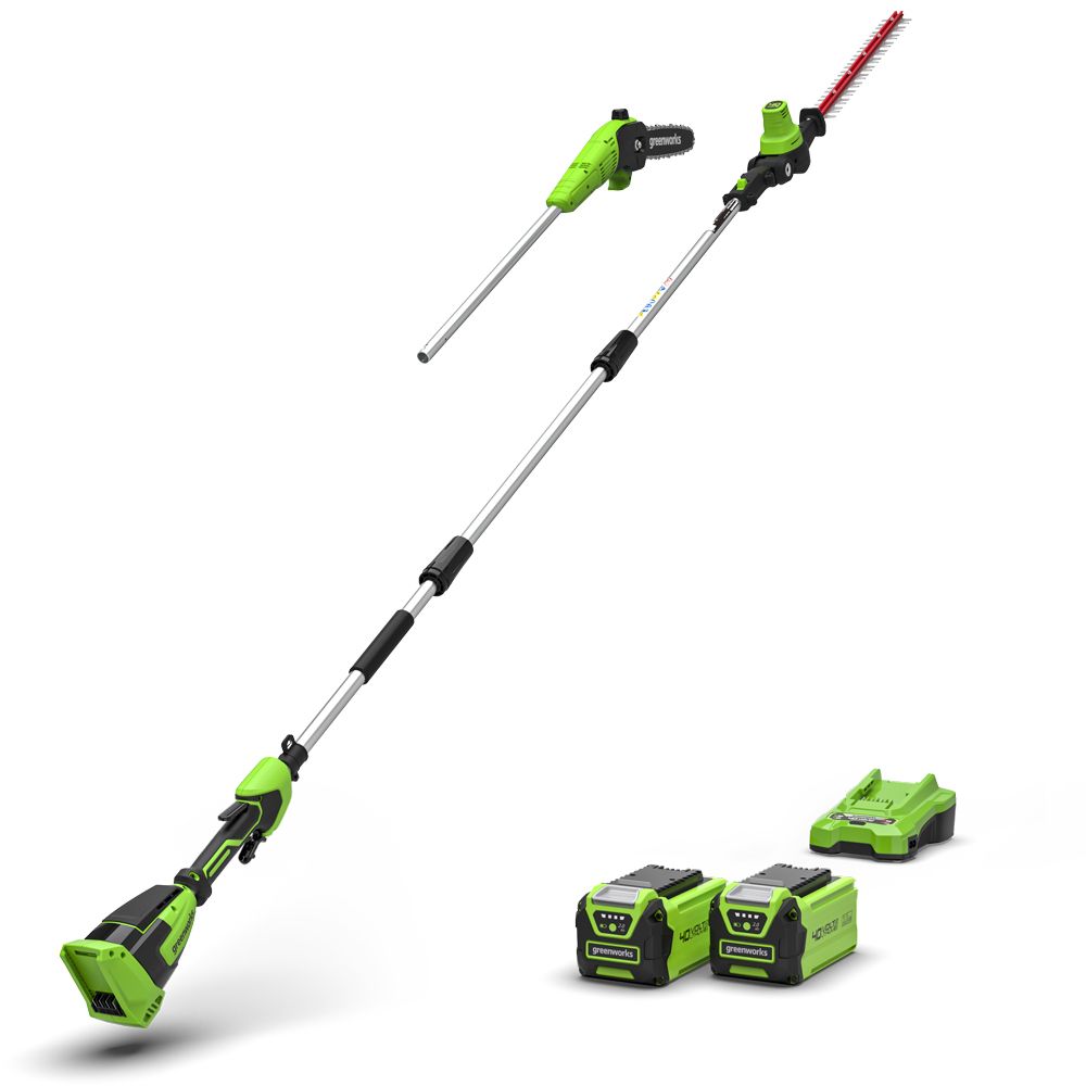 Greenworks 40V 24.5cm Cordless Pole Saw & 51cm Cordless Hedge Trimmer (2 x 2AH Battery & 2A Charger) 6952909076010