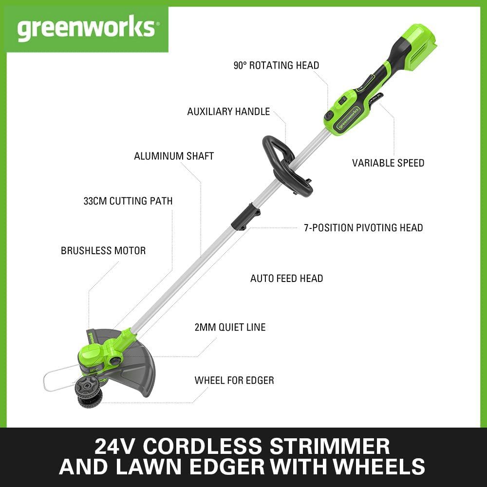 Greenworks 24V 33cm Cordless Line Trimmer (4Ah Battery & 2A Charger) 0195526206422