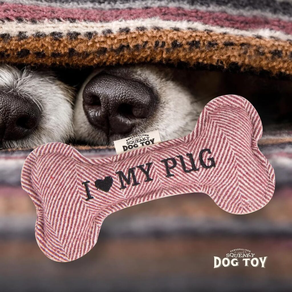 Personalised Squeaky Dog Toy – I love my Pug 886767682259 2