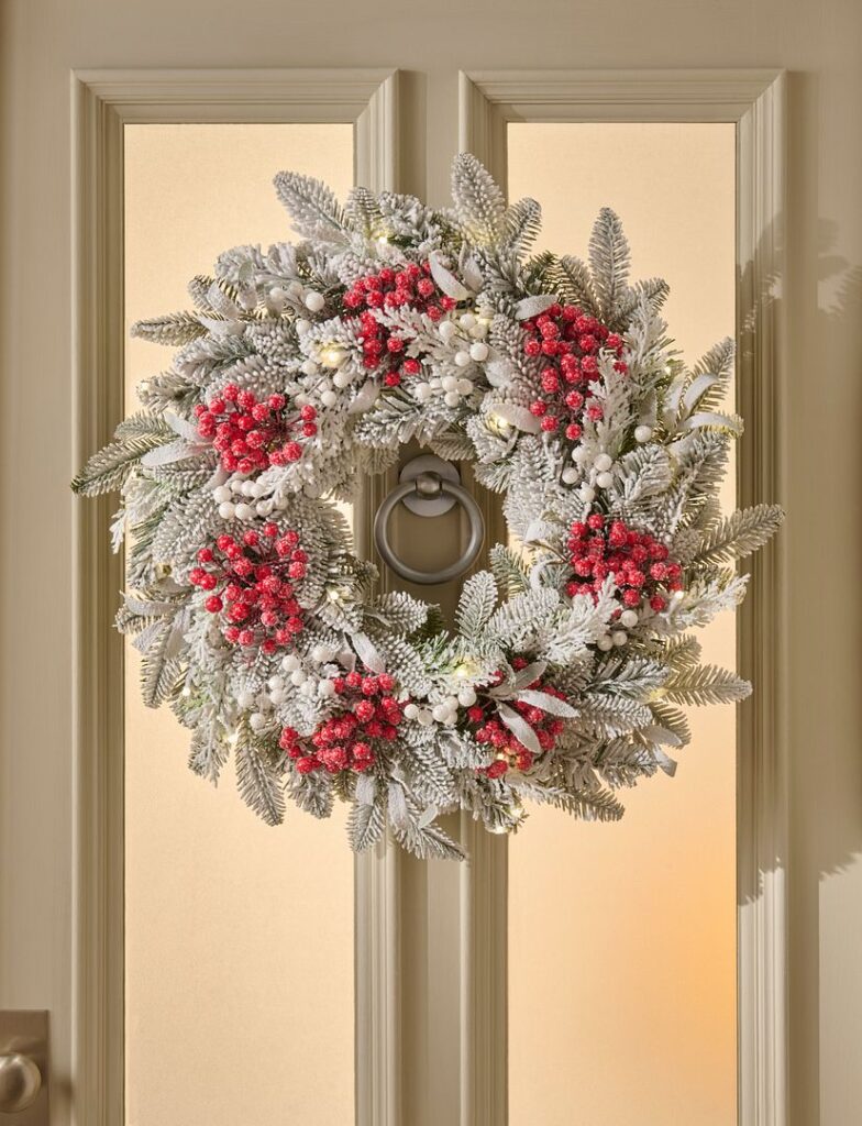 BOSK Frosted Mixed Berry 26″ Christmas Wreath With 50 Warm White Lights 5061030164709 2