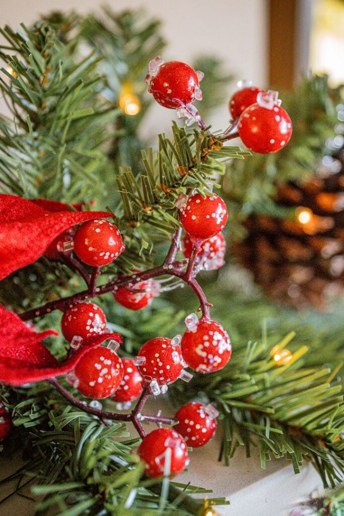 BOSK Poinsettia Pine 26″ Christmas Wreath With 50 Warm White Lights 5061064663681 2