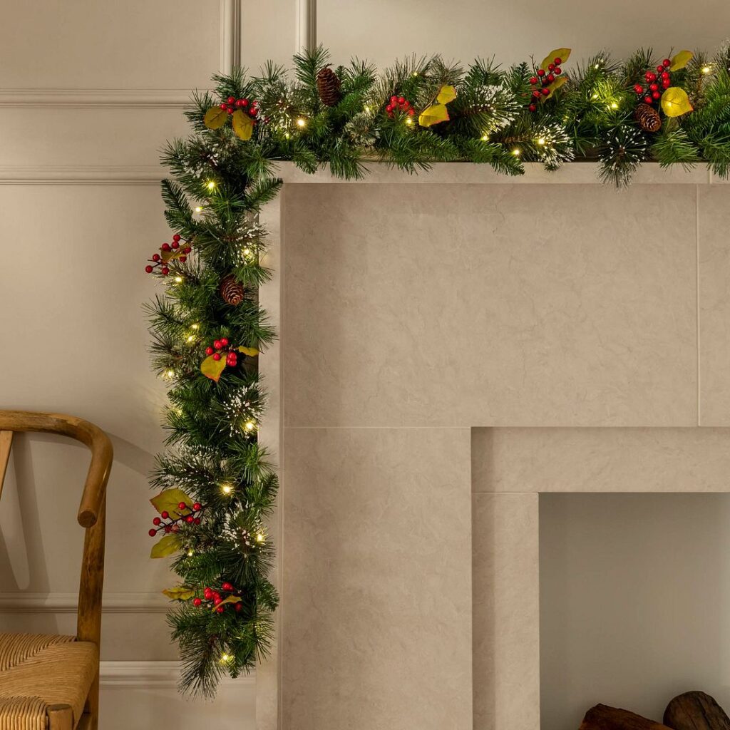 BOSK Frosted Pine 9ft Christmas Garland With 100 Warm White Lights 5061030165072 2