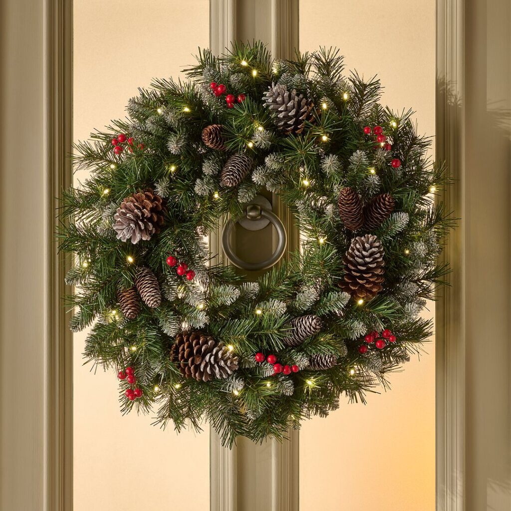 BOSK Frosted Winterberry 24″ Christmas Wreath With 50 Warm White Lights 5061064665678 2