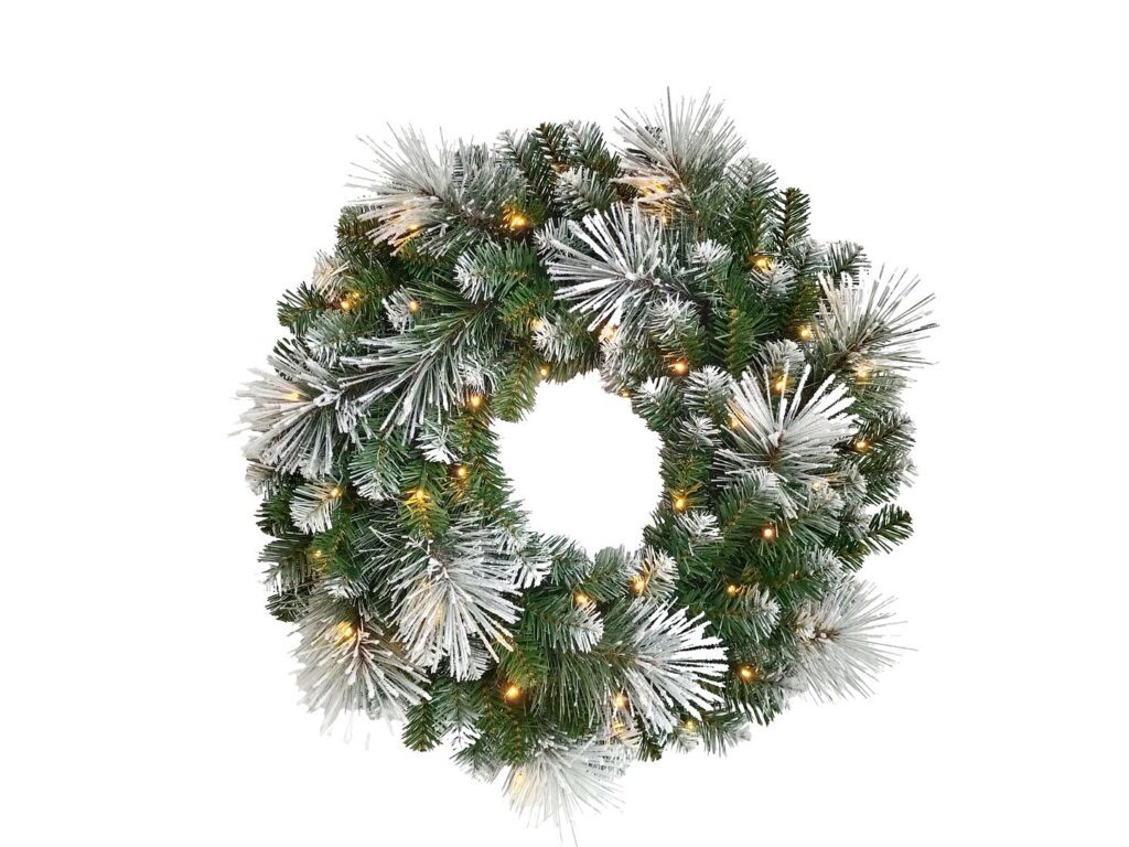 BOSK Iced Pine 26″ Christmas Wreath With 50 Warm White Lights 5061064663285 2