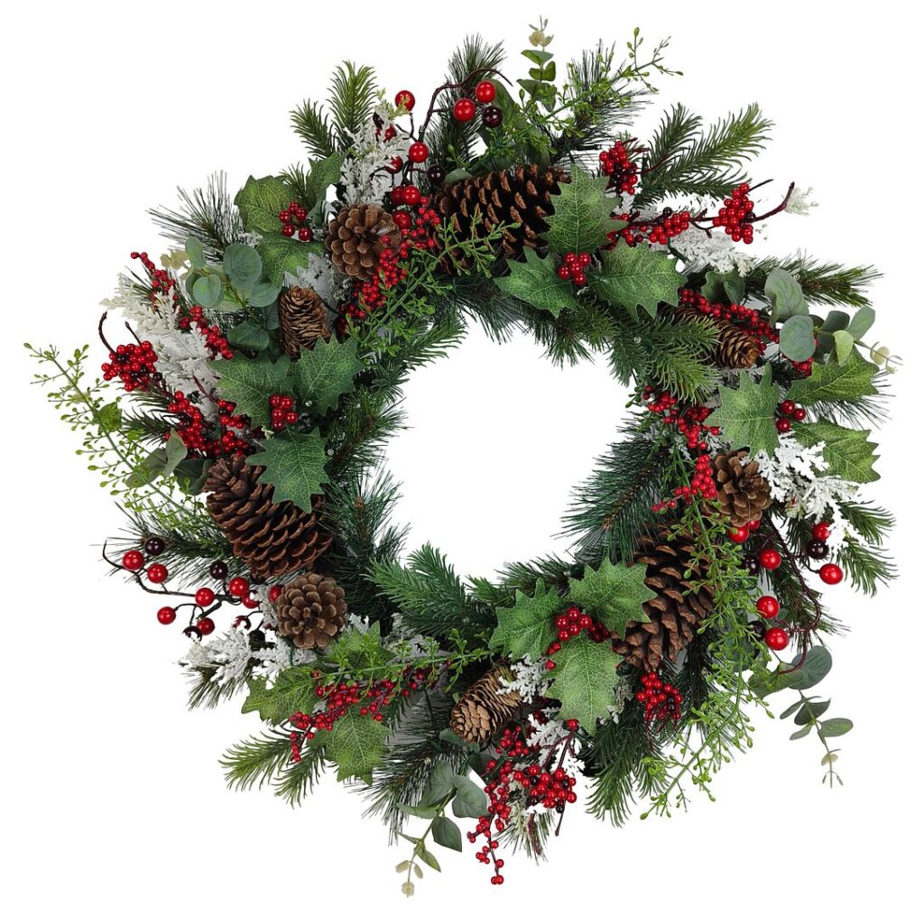 BOSK Cedar Berry 26″ Christmas Wreath With 50 8 Function Lights 5061064663728 2