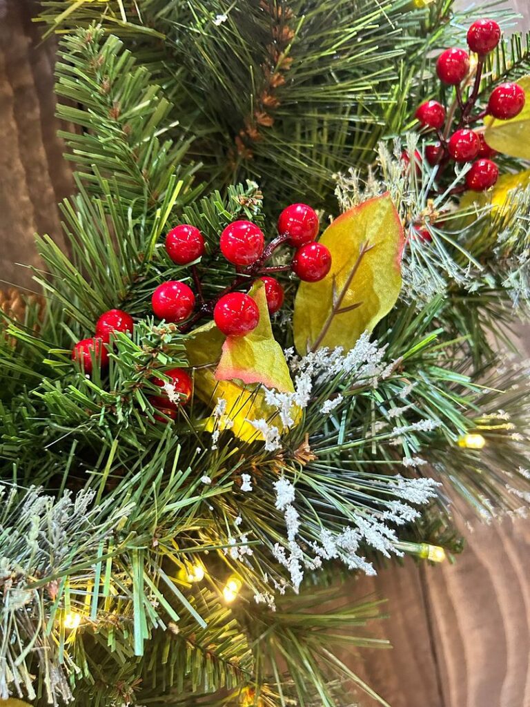 BOSK Frosted Pine 24″ Christmas Wreath With 50 Warm White Lights 5061030165065 2